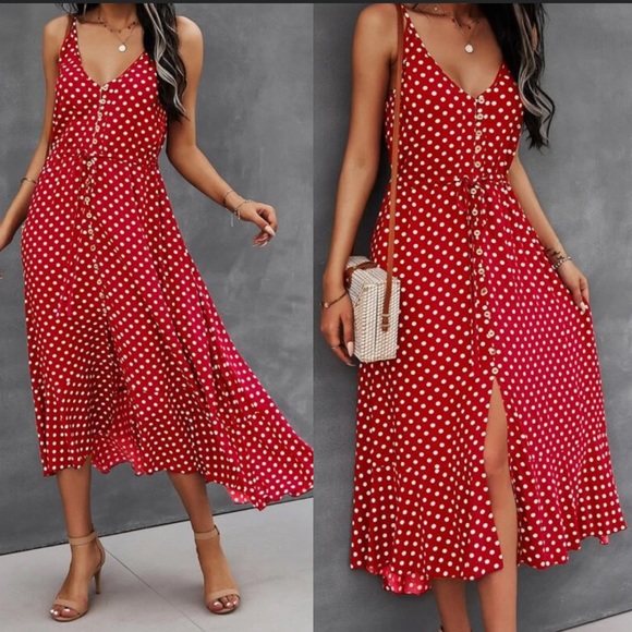 Boho gypsy dot drawstring waist cami dress - Picture 3 of 7